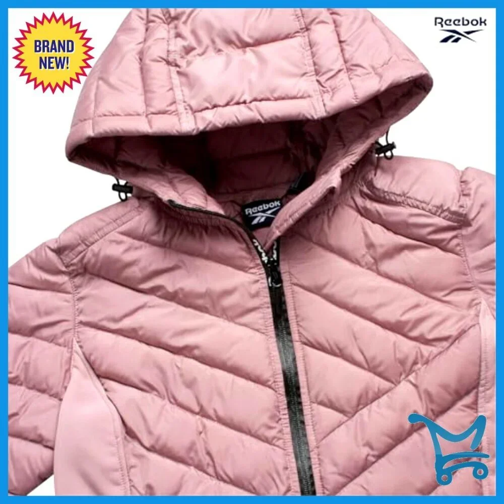 Midweight Quilted Puffer Jacket Full Zip Hooded Winter Coat Women's Outerwear - Picture 5 of 7